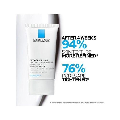 La Roche-Posay skincare product with text on skin texture and pore refinement on a white background