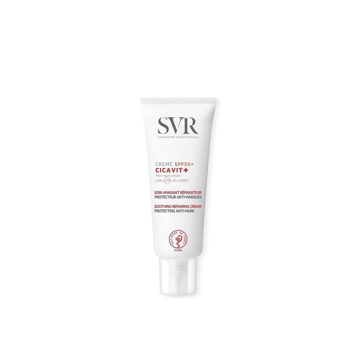 Tube of SVR Cicavit+ cream on a white background