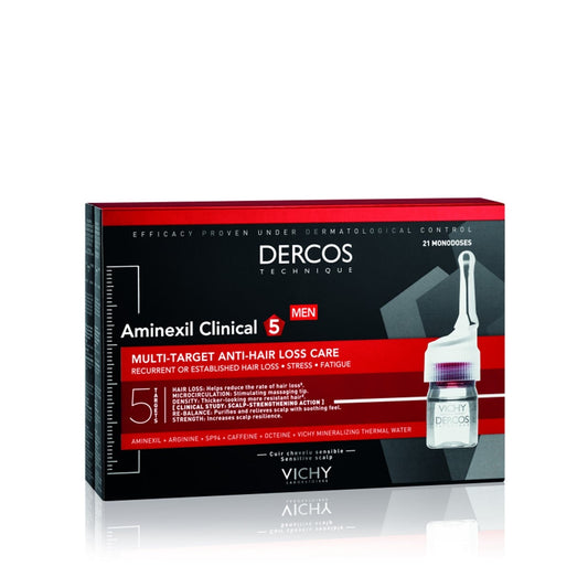 Vichy Dercos Aminexil Clinical 5 Anti-Hair Loss Ampoules Men x21 . - FLOCALLY